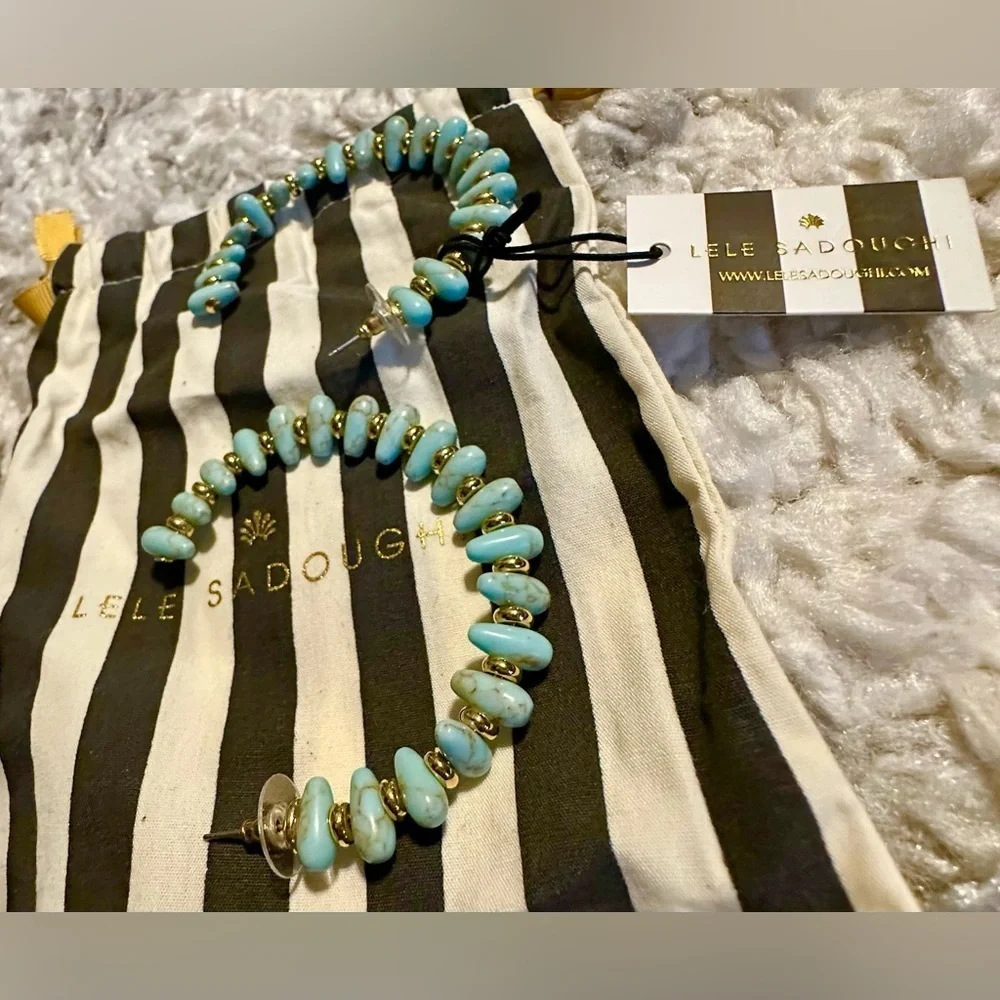 RARE Lele Sadoughi Rio Grande Turquoise Hoop Earrings NWOT Boho Luxe